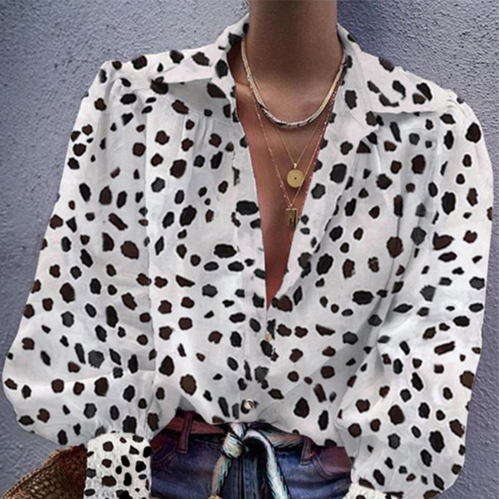 Leopard Bishop Sleeve V Neck Shirt